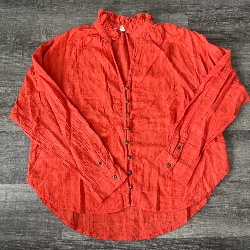 Pilcro Bright Orange Textured Button-Front Top